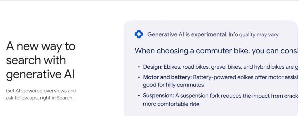 Google AI powered Search engine on Google labs